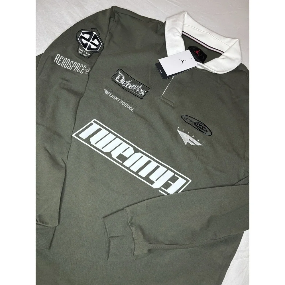Jordan Essentials Long Sleeve Rugby Style Polo Shirt Patches Men's XL HF9323-325